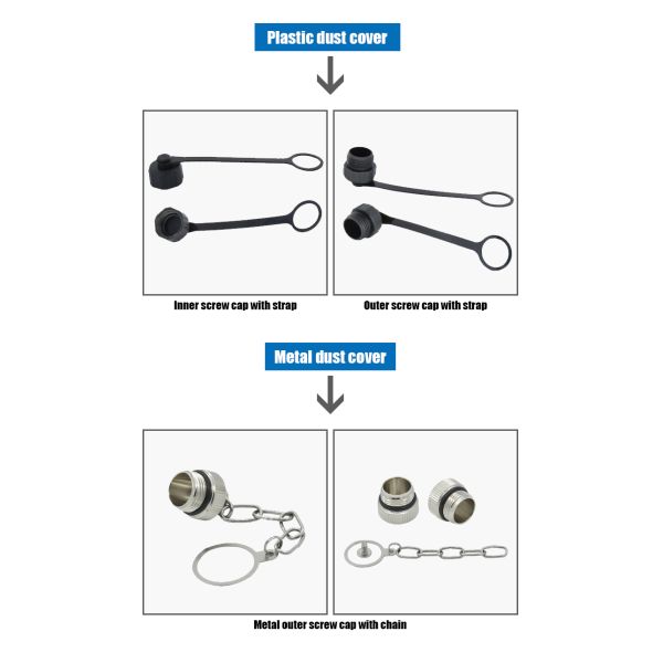 M8 Connector Dust Cover with Chain for Male Female Plug and Socket Protection Plastic Black Cover