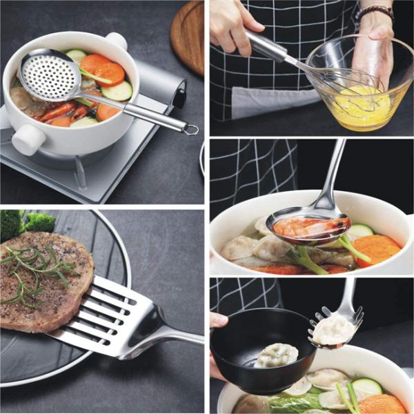 Multiapplication Stainless Steel Kitchen Utensil Set With Holder Rustresistant