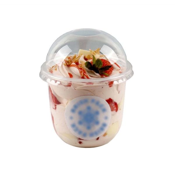Disposable Custom Logo Printed Dessert Cup PET Plastic Cups with Dome Lids