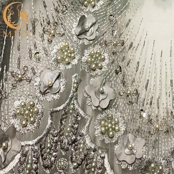 Grey Color 3D Flower Embroidery Dress Fabric 1 Yard Length