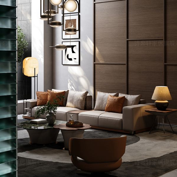 Modern Simple Sophisticated Villa Leather Sofa for Spacious Living Room