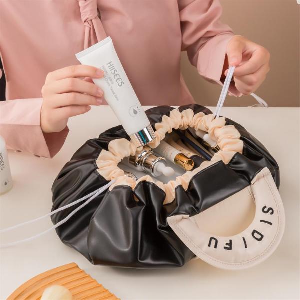 Custom Logo Design PVC Makeup Bag Solid Pattern Type Drawstring Toiletry Travel Pouch