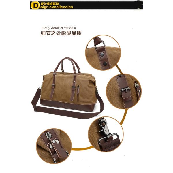 Training Luggage Bags Oversized Waterproof Canvas Genuine Leather Weekend Bag Brown