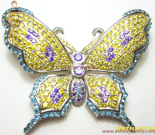 Wholesale fantastic multi-color CZ Butterfly Brooch by brass & Genuine white rhodium