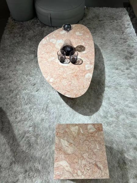 Mesa de mármol natural PinkShell hecha a mano para aplicaciones versátiles