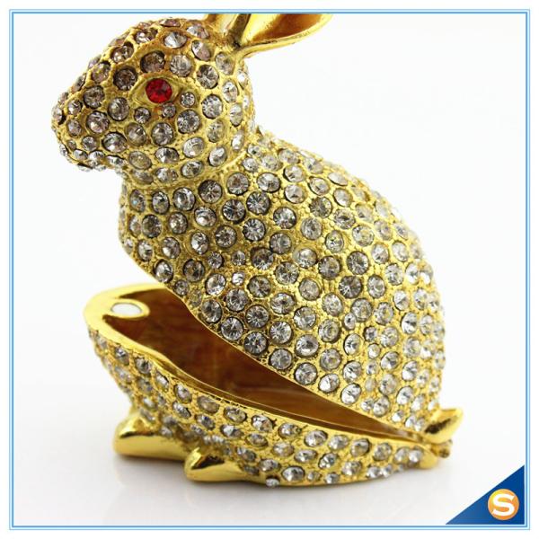 Handcraft Metal Rabbit Shape Trinket Box Full Of Rhinestone Lucky jewelry Box SCJ688-1