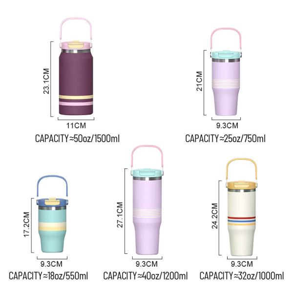 Bolsa personalizada de botellas aisladas de acero inoxidable de 18-32 onzas / mango aprobado por la FDA, libre de BPA, de uso pesado