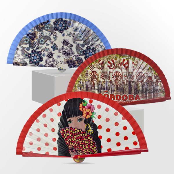 Wholesale Custom Print Personalize Folding Fan Wooden Hand Fan Frame Sticks Bulk Spanish Handheld Fabric Cloth Wooden Hand Fan