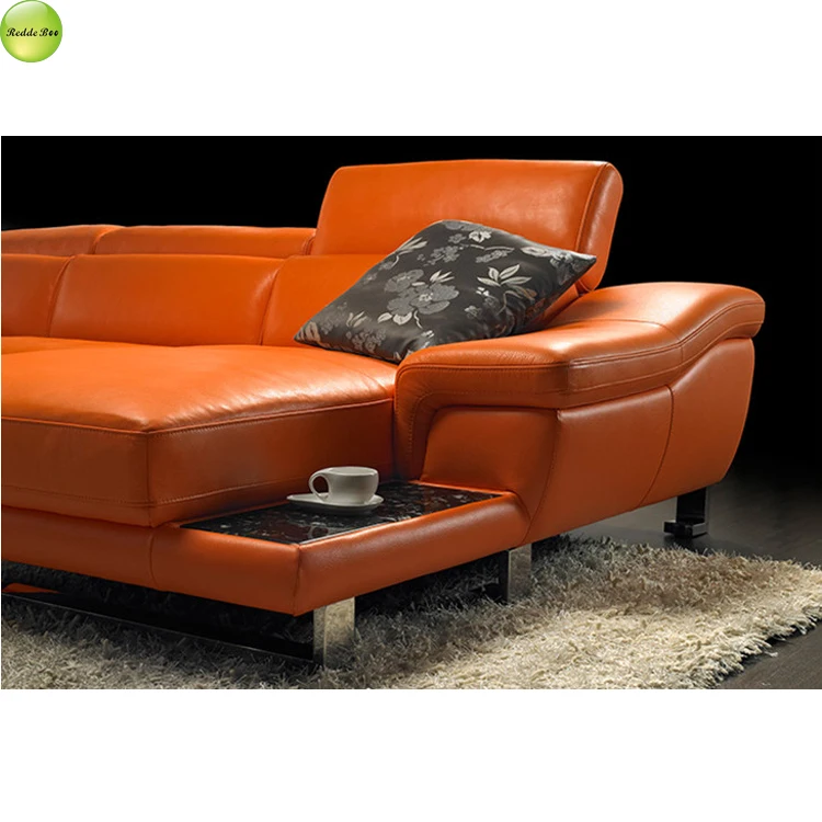 Orange Genuine Leather Corner Sofa Furniture Sectional Couch U Shaped