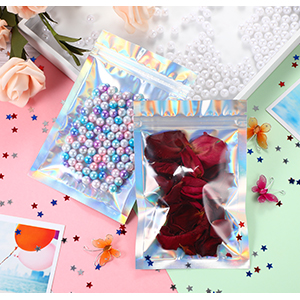 Clear Front Foil Back Iridescent Food Zip Lock Bags Resealable Holographic Stand Up Pouches Smell Proof Mylar Bags