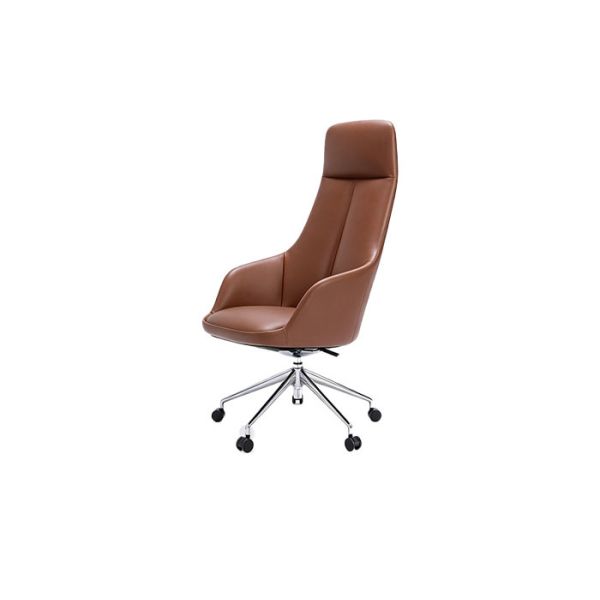 Adjustable Rolling Aluminum Base Leather Executive Task Chair For Office