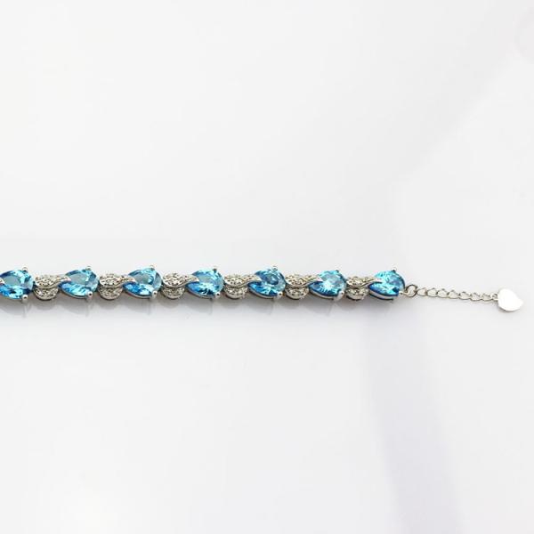 Sterling Silver Created Blue Topaz Clear CZ Diamonds Tennis Bracelet(B02BLUE)