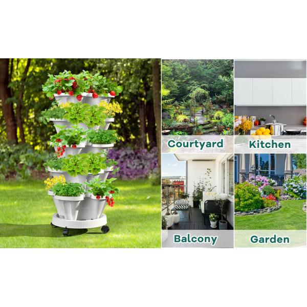 Stackable Planter, Vertical Garden Planter, Strawberry Planter, Indoor/Outdoor, 5 Tier Garden Tower, Herb Plant
