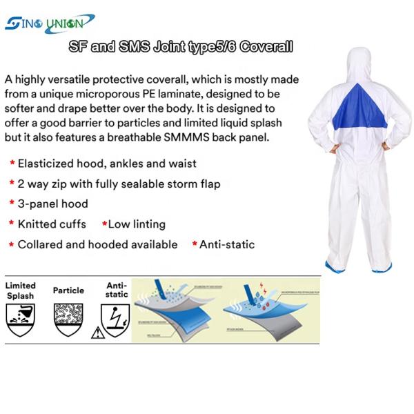 S-XXXL High Breathability Type 5 6 Disposable Coveralls For Hot Working Place