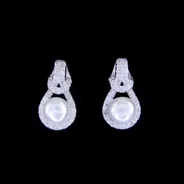 Joia elegante de prata dos brincos da pérola dos brincos 925 da pérola do ouro branco das mulheres