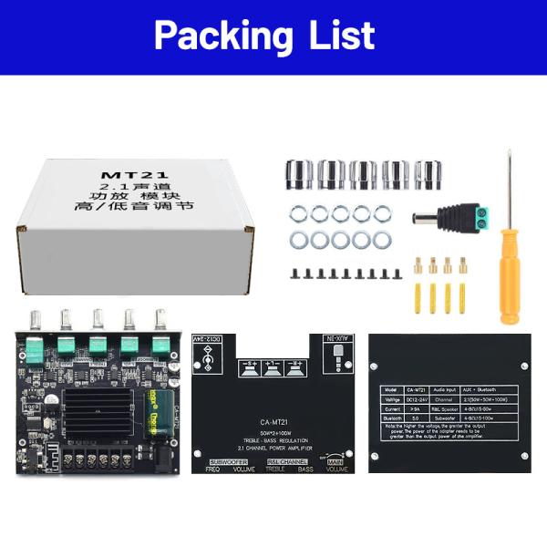 CA-MT21 2.1 Channel BT 5.0 Subwoofer Amplifier Board 2*50W+100W 12-24V AMP+BT