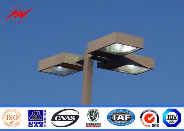 Round 6m Three Lamp Parking Light Poles / Commercial Outdoor Light Poles