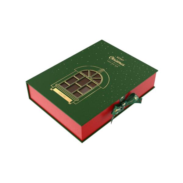 Christmas Celebration Chocolate Gift Paper Rigid Clamshell Box Packaging Fancy Gold