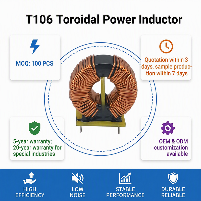 Stable High Current T106 Common Mode Inductor Efficient Vertical EMI Filter