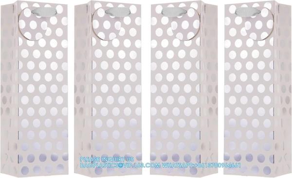 Metallic Foil Polka Dots Wine Gift Bag Bulk Recyclable Paper Wine Carrier Bags Tote Gift Bags, Party Gift Wrapping