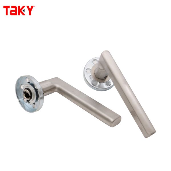 Modern Design Stainless Steel L-Shape Door Handles with Locking Interior Wooden Door Handle