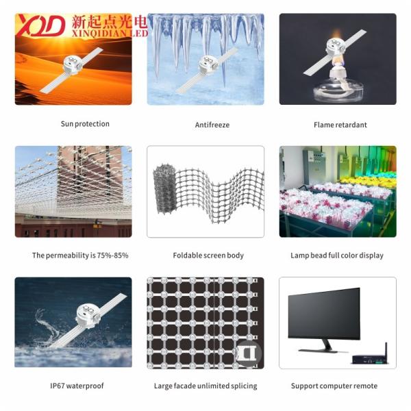 Outdoor Full Color P55 LED Mesh Screen with Ultra Long Power Supply and Dual Light