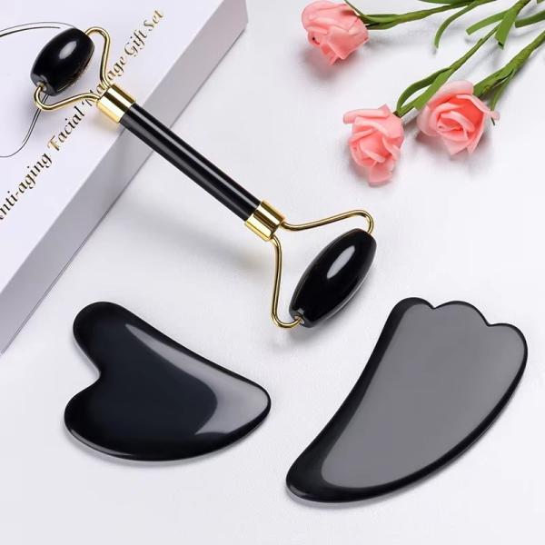 Custom Logo Rose Quartz Face Jade Roller Beauty Massage Tool Facial Gua Sha Set