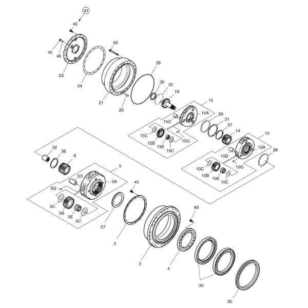Excavador planetario Parts Ring Gear Box K1000707A de DH300-7 Daewoo