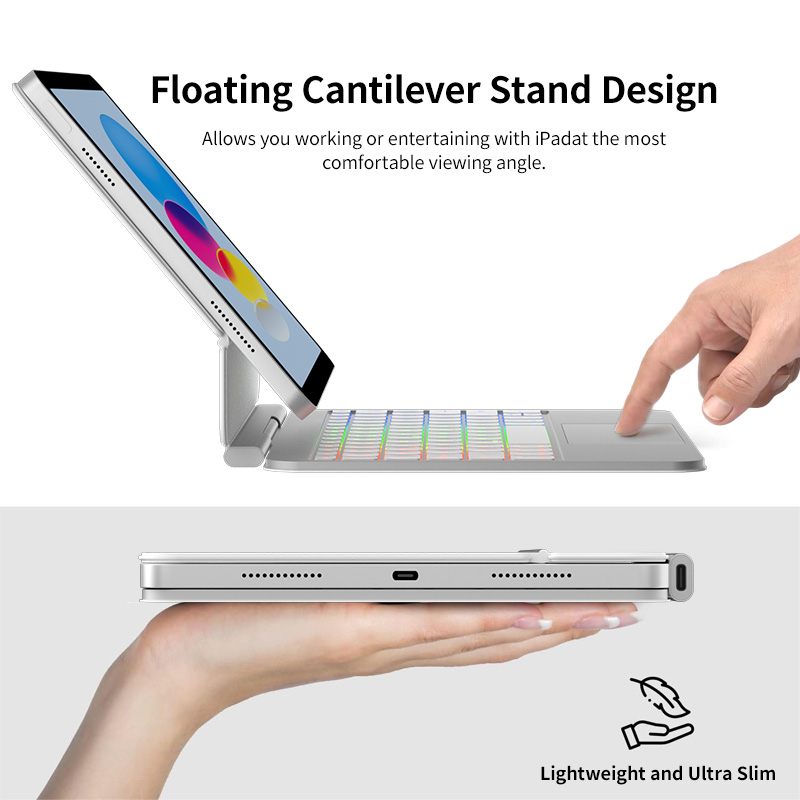 Premium Aluminum Magic Keyboard for iPad 10/ iPad 11 A16 Magnetic Keyboard Cover with Multi-Touch Glass Trackpad,ODM OEM