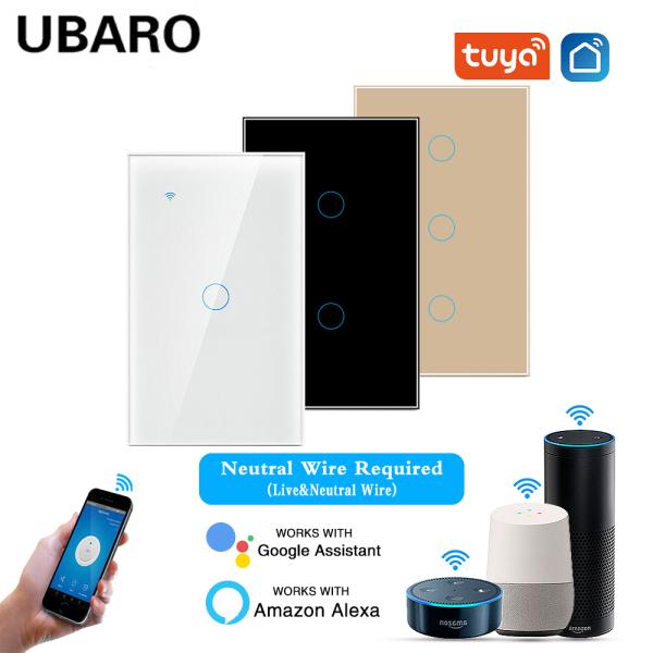 US Standard 2Gang Tuya App Remote Voice Control Smart WIFI Switch With Tempered Glass Panel Led Indicator