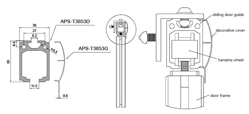 Отполированный рельс раздвижной двери профиля 3853D/G слота t алюминиевый