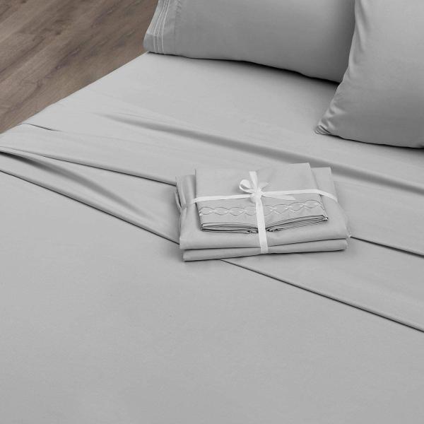 90gsm Embroidered Sheets Set Solid Pattern Extra Soft Wrinkle and Fade Resistant 4PCS