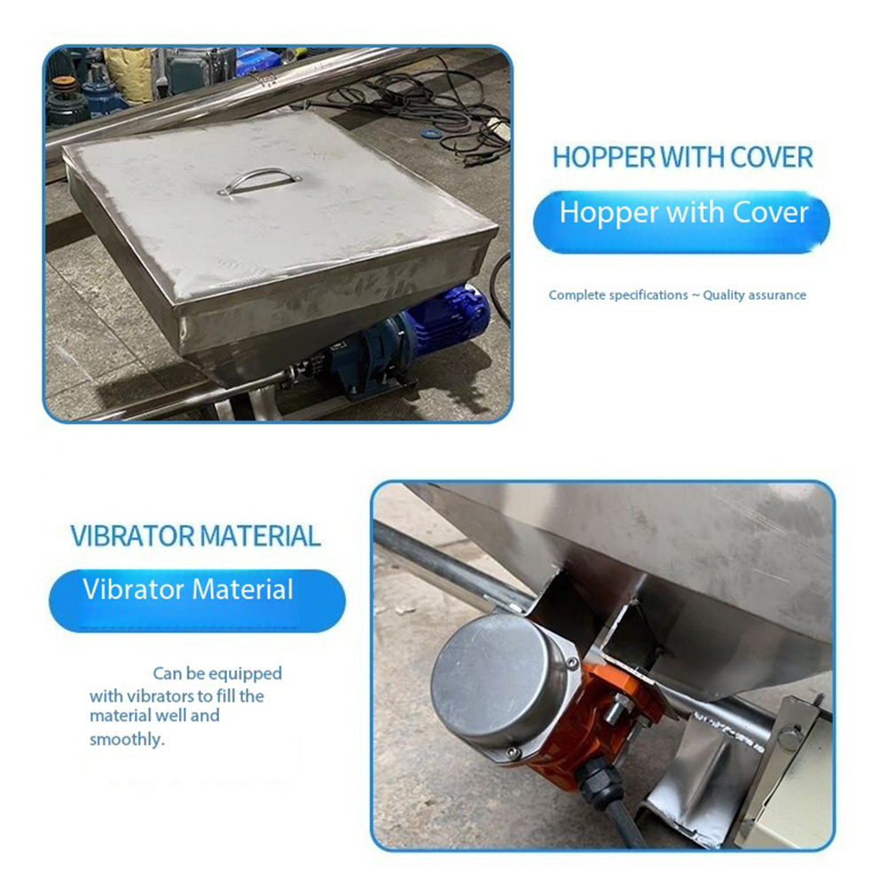 Stainless Steel Screw Feeder with Square Hopper and Variable Frequency Drive for Powder and Granule Conveying