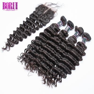 Deep Wave Peruvian Hair Bundles , Peruvian Hair Bundles With Closure 12a Original