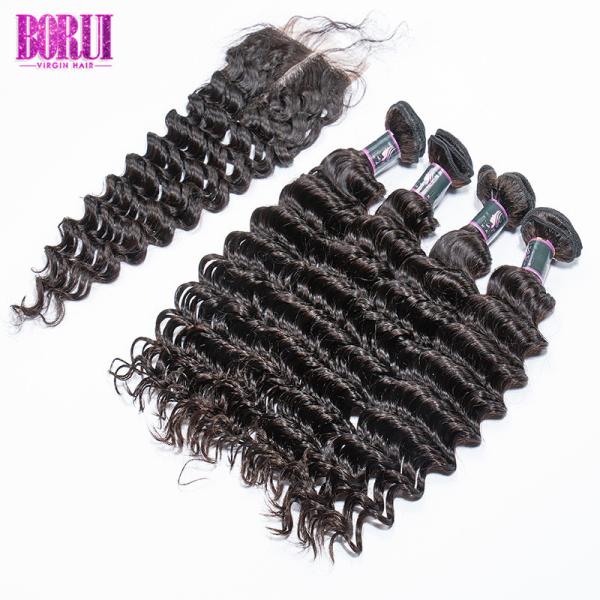 Deep Wave Peruvian Hair Bundles , Peruvian Hair Bundles With Closure 12a Original