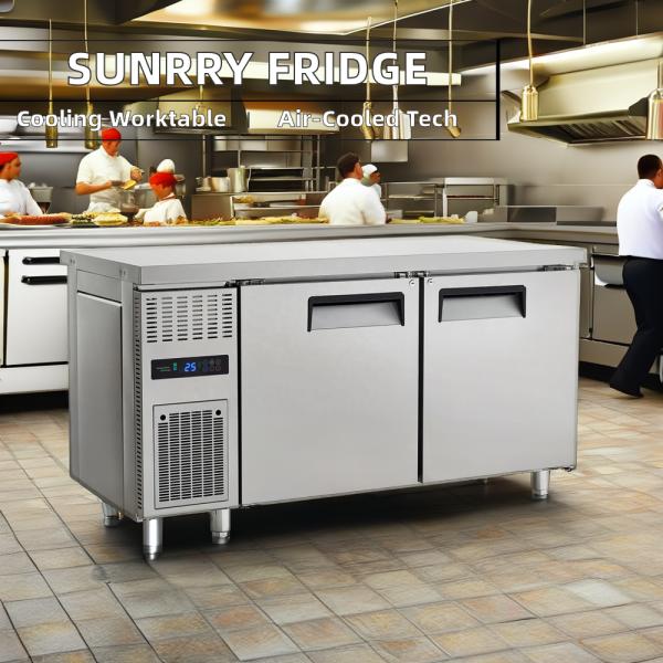 Table de travail en acier inoxydable de restauration réfrigérateur lumineux à LED refroidisseur de banc de travail avec ventilateur pour cuisine