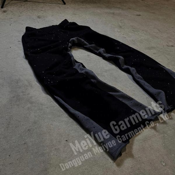 Impression sur mesure en strass pour hommes Coureurs à jambes larges Flare Baggy Acid Wash Pantalons de survêtement empilés Hommes Pantalons de survêtement décontractés Pantalon pour hommes