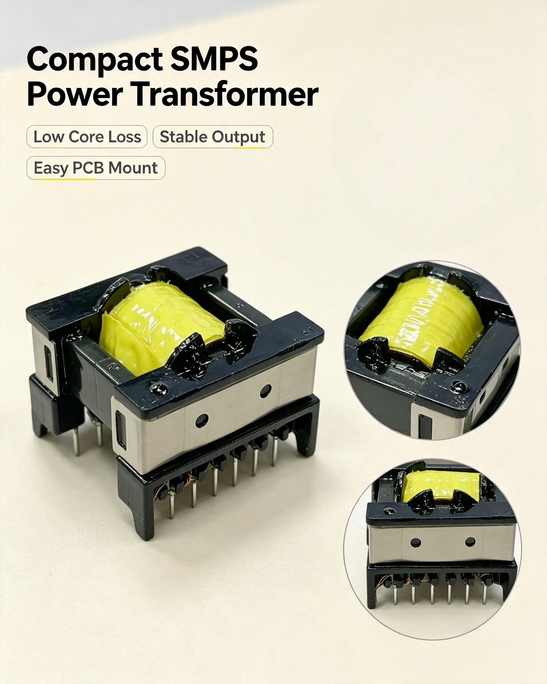 ETD34 Flyback Topology 5W AC220V Input High Frequency SMPS Transformer for Small Power Adapters