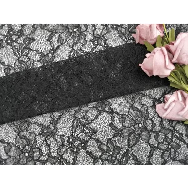 Ткань 100% шнурка Raschel вышивки Chantilly нейлона черная французская