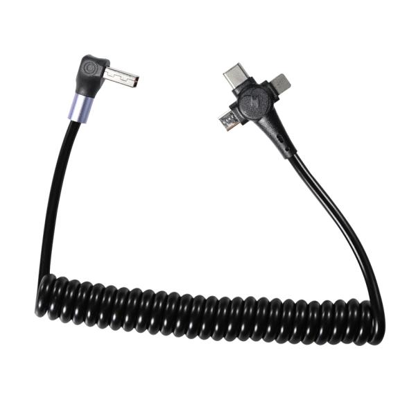 Cable de charge rapide enroulé 3 en 1, USB-C à 8 broches et Micro USB, câble rétractable à trois têtes pour téléphone 3 pieds / 4 pieds / 6 pieds