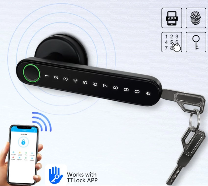 TT Lock APP Fingerprint Lock Bluetooth Smart Lock Digital Electronic Lock Keyless Door Lock Handle Цинковая черная ручка