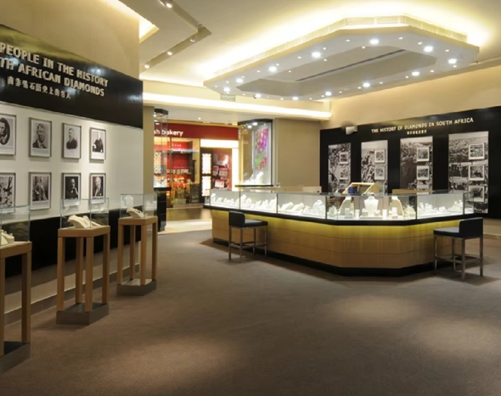 Natural Marble Vein Design Jewelry Display Cabinet with LED Lighting and Customized Solutions