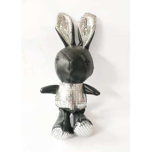 20CM Cute Rabbit Plush Doll , Black Leather Material Rabbit Soft Toy