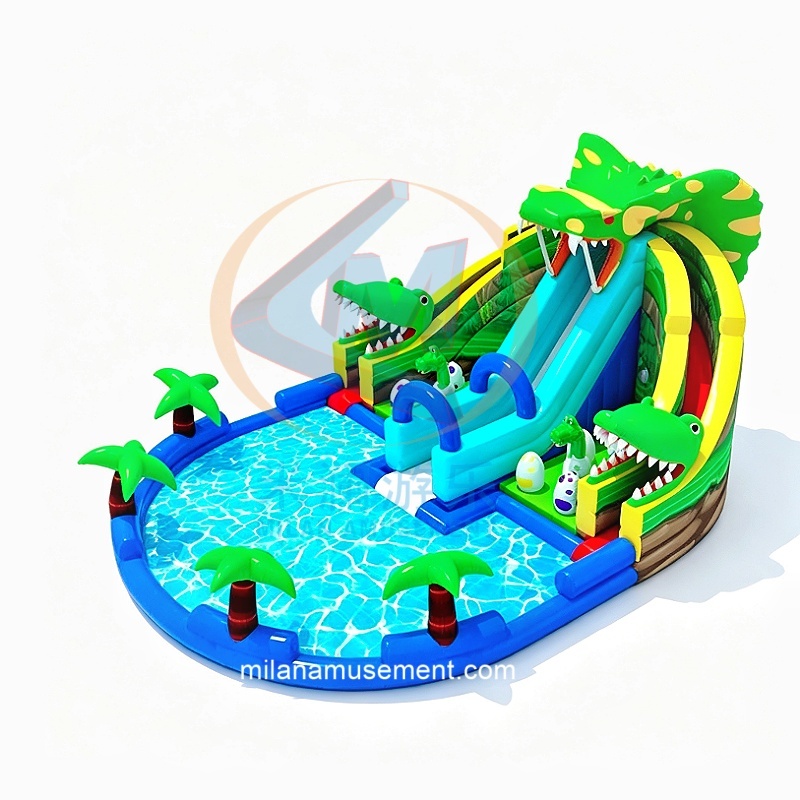 High-Quality Dinosaur Inflatable Slide Pool Park Combo – Crocodile Water Slide with Pool for Commercial Use