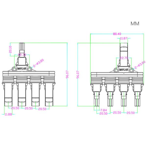 One In Four Solar Panel Connectors Male Female Parallel Branch Connectors ODM OEM