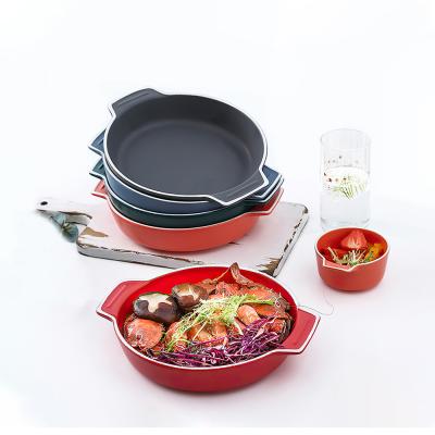Grand plateau en céramique rond, non porcelaine de bâton faisant Pan Nordic Style cuire au four