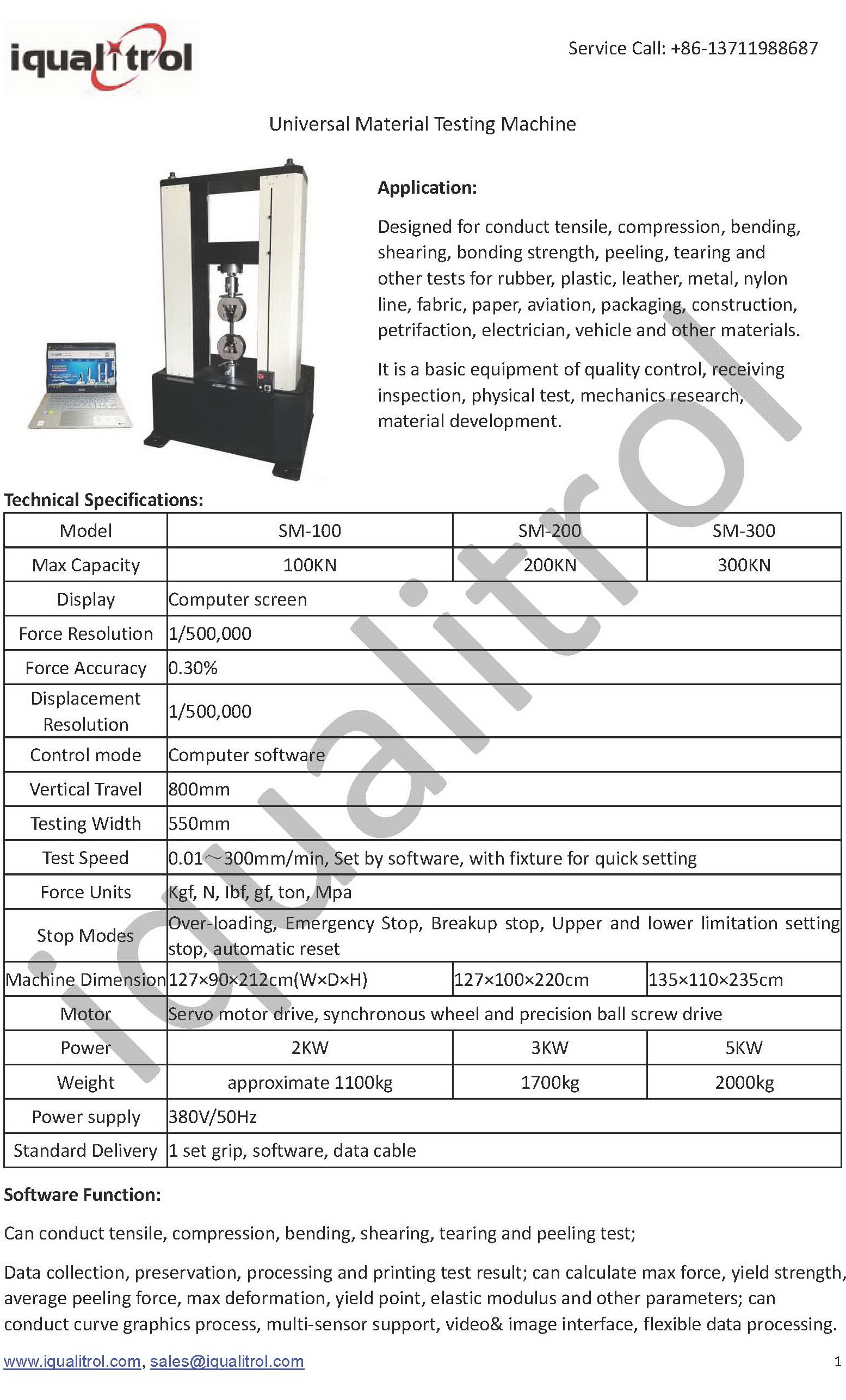 Computer Software Controlled Electronic Universal Material Testing Machine with Servo Motor