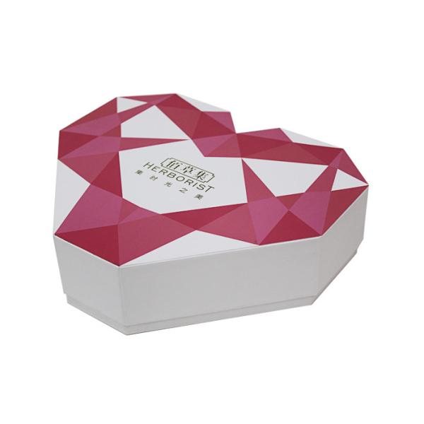 Gold Hot Stamping Lift Off Lid Box , FSC Paper Heart Shaped Box