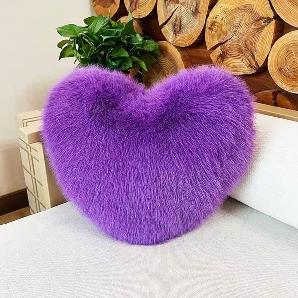 Heart Shaped Faux Fox Fur Pillow 40X50cm Household Items For Adults