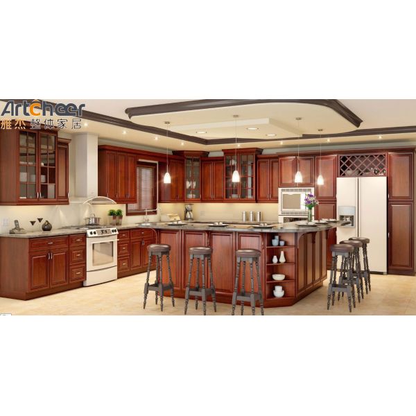 Midcentury Design Solid Wood Kitchen Cabinet with Eco-Friendly Material and 3 Years Guarantee